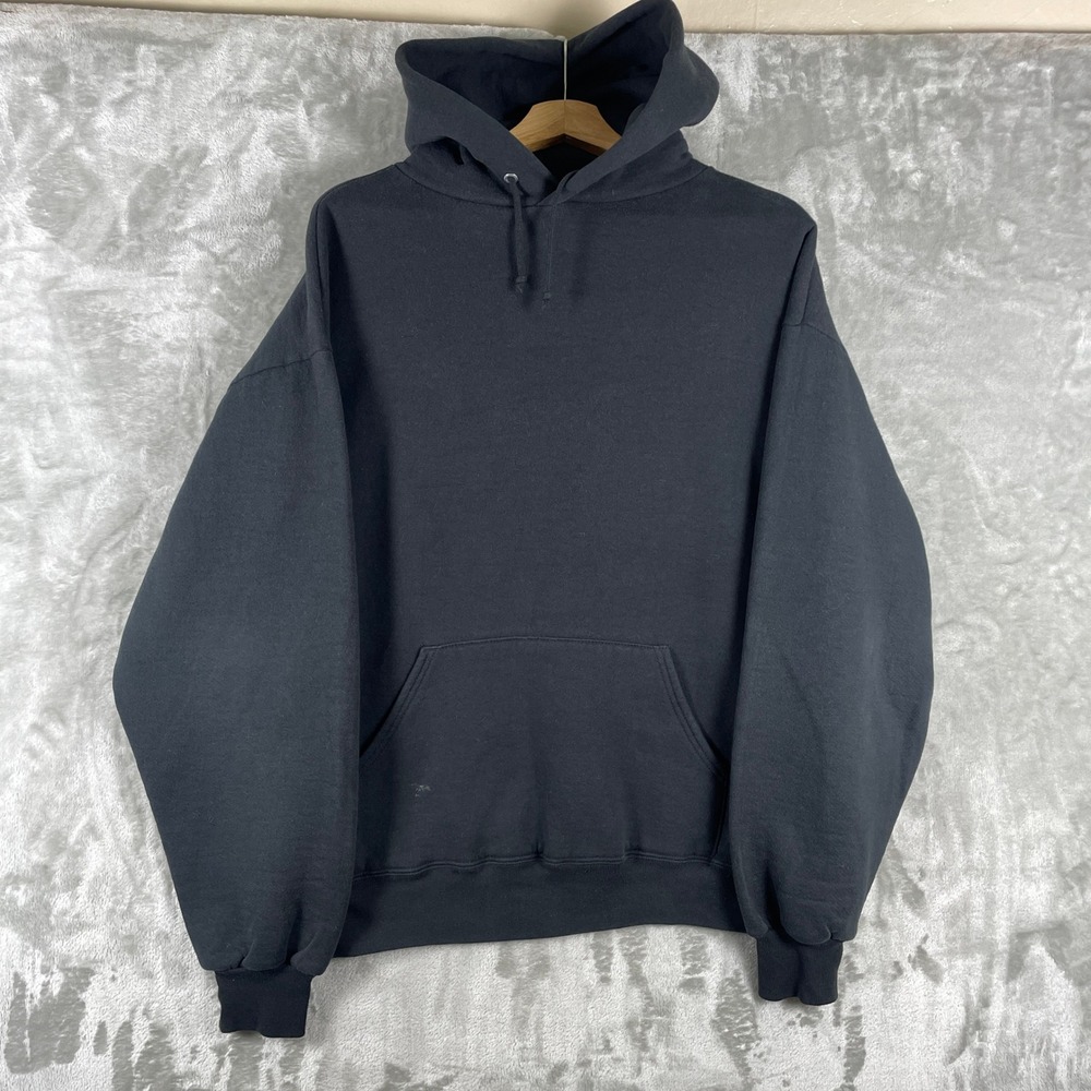 Vintage 90s Jerzees Russell Hoodie Mens Large Black Made in USA Blank Heavy